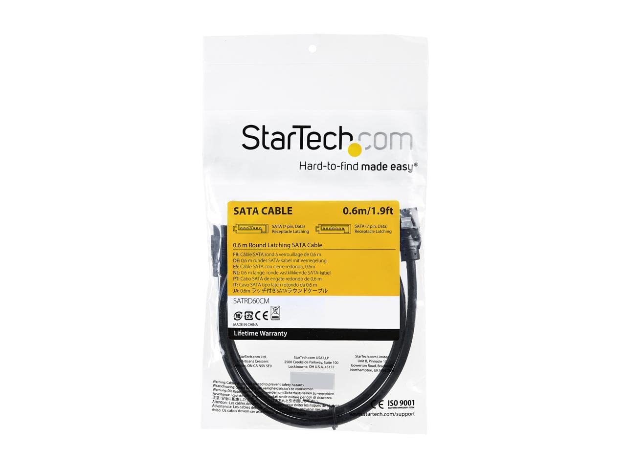 StarTech.com 24 Inch (60cm) Round SATA Cable - Latching Connectors - 6Gbs SATA Data Cord - SATA Hard Drive Power Cable - Black (SATRD60CM)