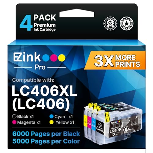 E-Z Ink Pro LC406XL LC406 Ink Cartridges for Brother Printer 4 Pack