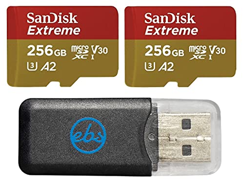 SanDisk 256GB Extreme Micro SD Card (Bulk 2 Pack) for DJI FPV Drone (SDSQXAV-256G-GN6MN) V30 A2 UHS-I U3 Class 10 4K SDXC Bundle with (1) Everything