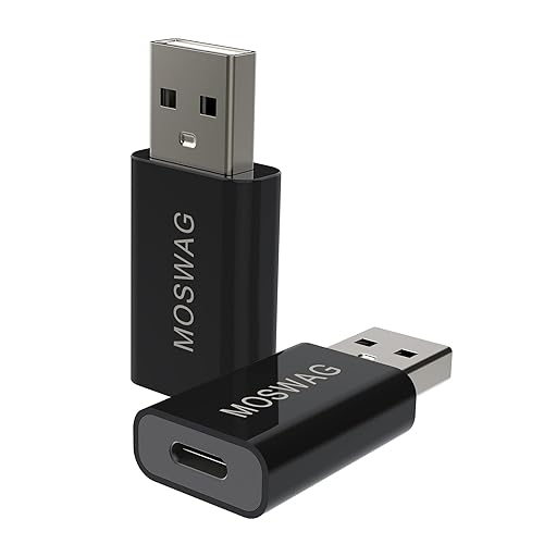 MOSWAG 2 Packs USB C to USB Adapter USB Male to Type C Female Adapter Type C Adapter Black Compatible with Apple MagSafe Charger,iMac,MacBook…