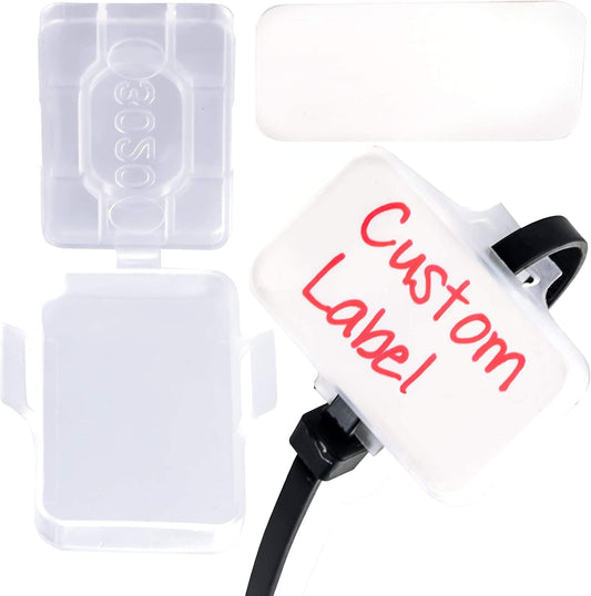 Heavy Duty, Strong 10-Inch Zip Ties and Reusable Label Boxes 50 Pk. Box Attaches to Sturdy Cord Bundler for Desk, PC and Desktop Cable Management.