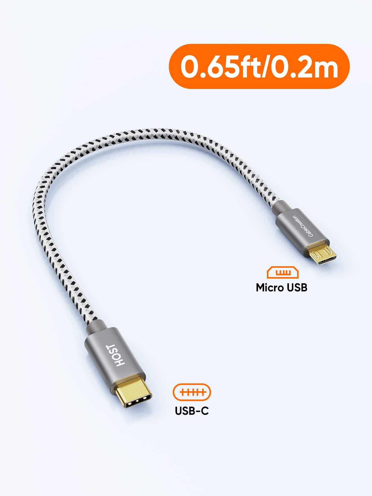 CableCreation Short USB C to Micro USB Cable 0.65 FT, Braided USBC to MicroUSB OTG 480Mbps Cord for Wall Chargers, MacBook Pro, Air, Galaxy S22, S21