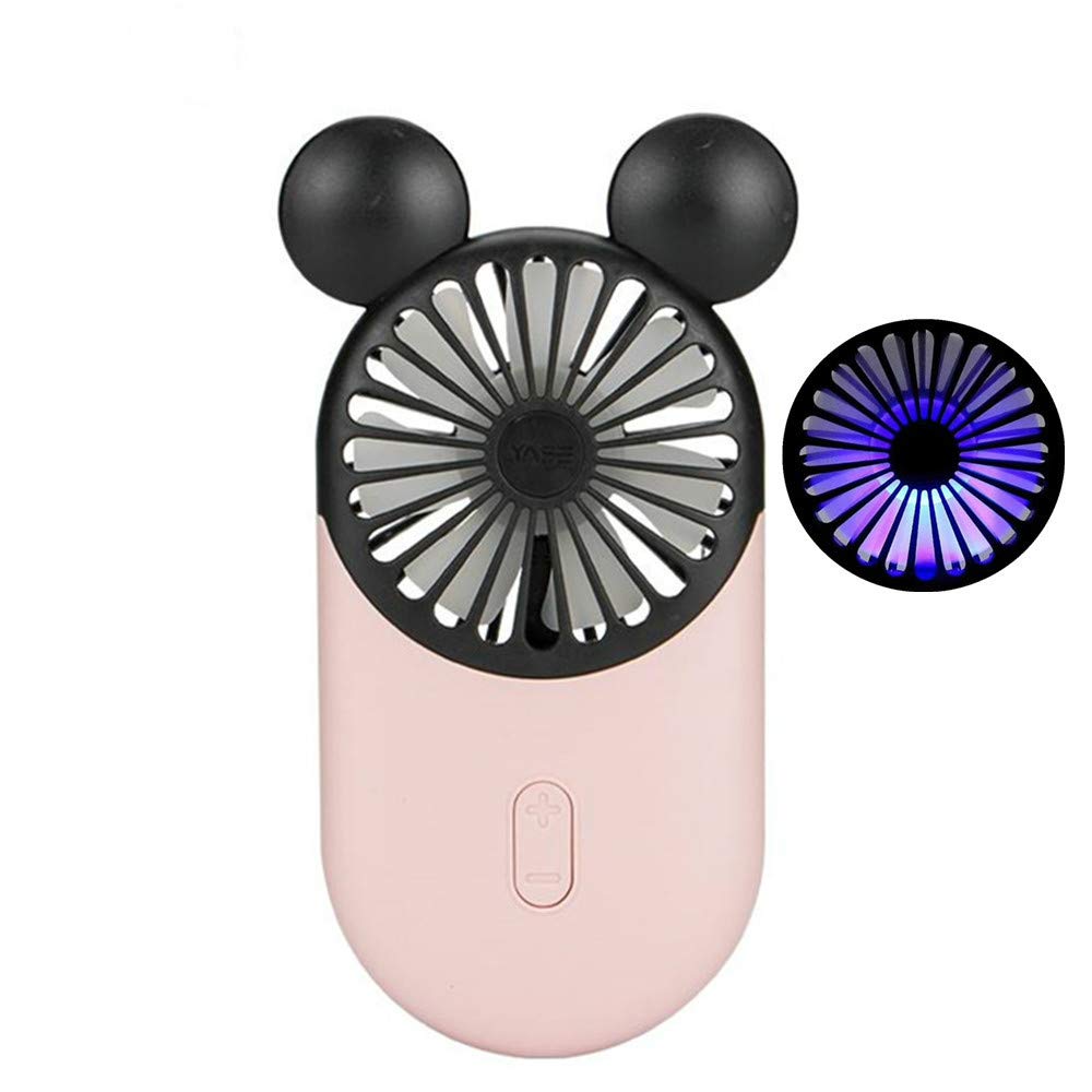 DECVO Cute Personal Mini Fan, Handheld & Portable USB Rechargeable Fan with Beautiful LED Light, 3 Adjustable Speeds, Portable Holder, for Indoor Or