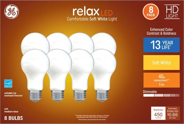 GE Relax HD Soft White 40W Replacement LED Frosted General Purpose A19 Light Bulbs (8-Pack)