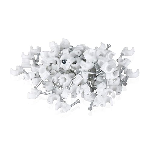 TENINYU 200 Pack Nail In Cable Clips Cable Management Ethernet Cable Nails Tacks Clips 7mm for RG6 Cat6 Cable - White