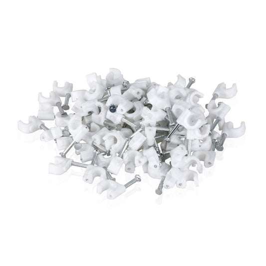TENINYU 200 Pack Nail In Cable Clips Cable Management Ethernet Cable Nails Tacks Clips 7mm for RG6 Cat6 Cable - White