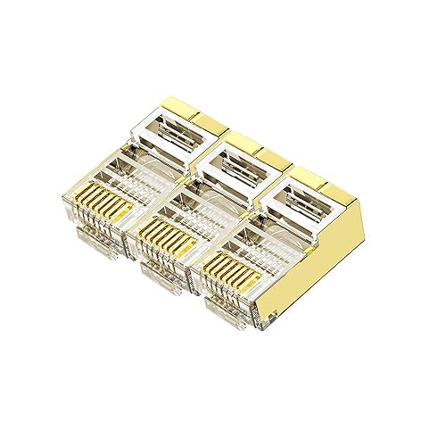 VIVOCH 50 Pcs Cat6 Cat6A Gold RJ45 Connectors, Cat6 Cat6A Gold RJ45 Plugs, Sheilded RJ45 8P8C Cat6/Cat6A up to 1Gbps for Ethernet LAN Cable