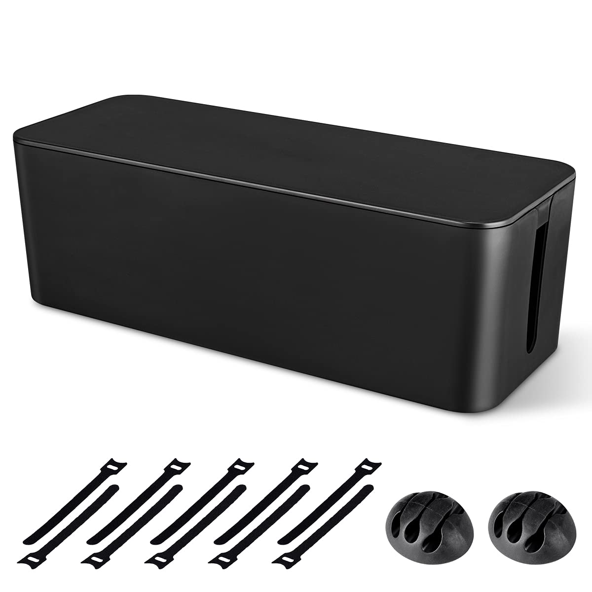 Cable Management Box, Large Cord Organizer Box to Hide Power Strip & Under Desk,TV Computer Wires Cable Organizer Hider Box with Cable Clips&Reusable