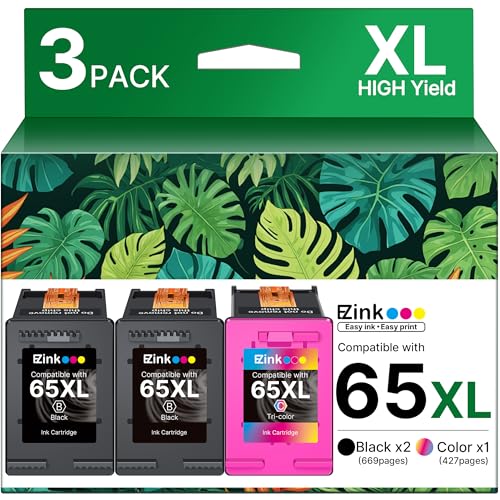 65XL 65 Ink Cartridges Black/Color Combo Pack Replacement for HP 65 65XL Ink Cartridges Work for HP DeskJet 3755 3772 3752 3700 3722 2600 2622 Envy