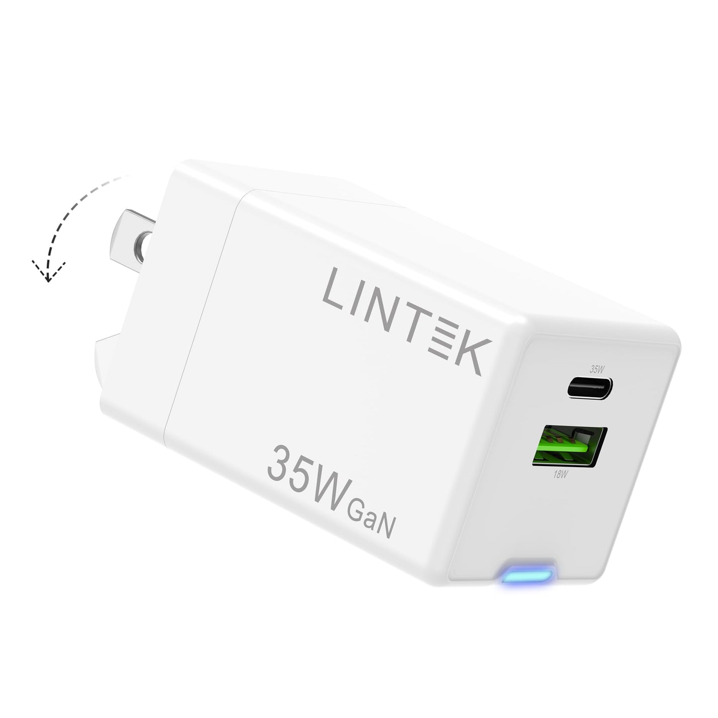 35W GaN Fast Charger Block, Foldable Dual Port USB-C & USB-A PD 3.0 Wall Adapter, Compact Travel Charger for iPhone 17/17 Pro/17 Pro Max/17 Ultra