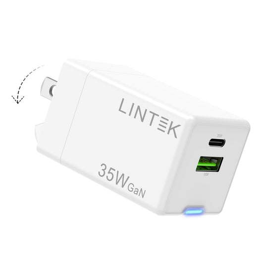 35W GaN Fast Charger Block, Foldable Dual Port USB-C & USB-A PD 3.0 Wall Adapter, Compact Travel Charger for iPhone 17/17 Pro/17 Pro Max/17 Ultra