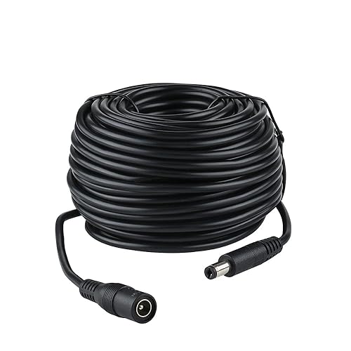 Power Extension Cable 100ft 5.5mm x 2.1mm 12 Volt Male to Female Plug Cord for CCTV IP Security Cameras DVRs and More Devices Black…