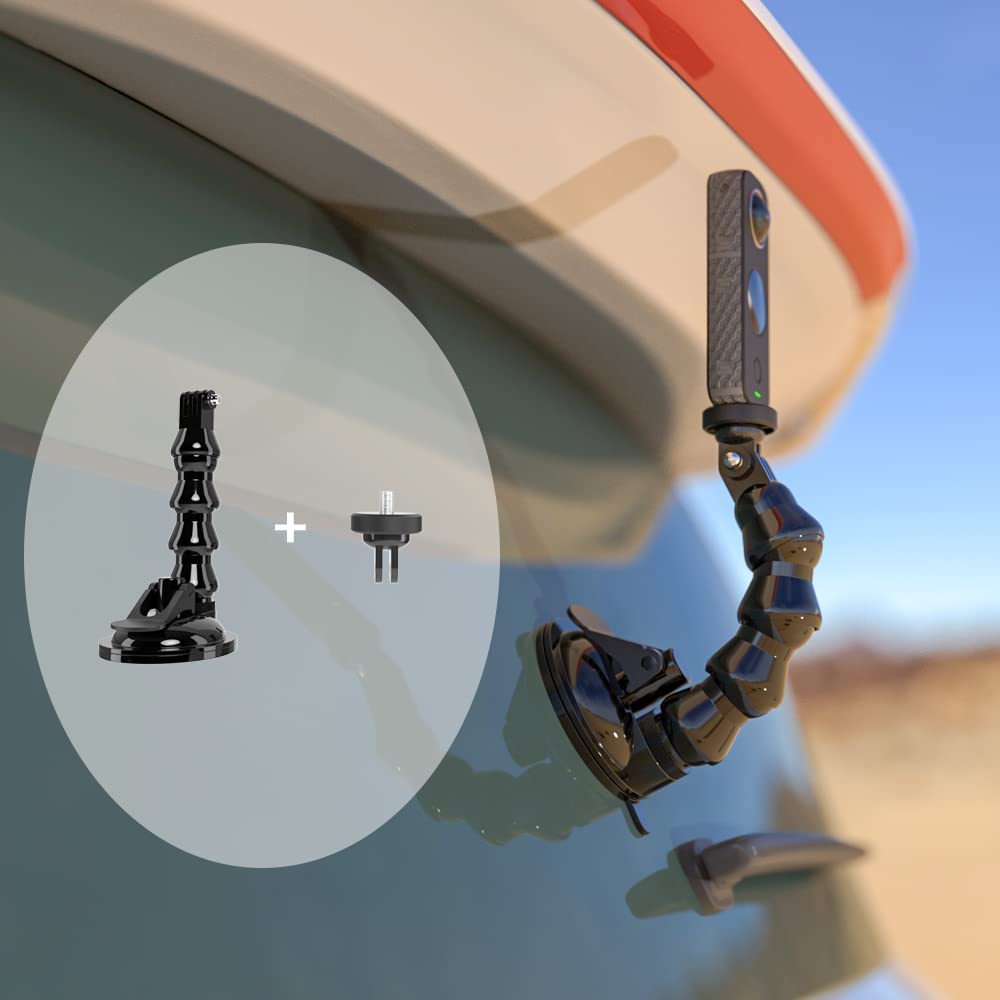 Flexible Gooseneck Extension Suction Cup Car Mount Holder with Phone Holder for Gopro Hero 13/12/11/10, DJI Osmo Action 6/5 Pro/4/3 and More Action