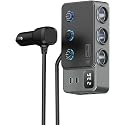 8-in-1 Car Cigarette Lighter Splitter, QC3.0 3 USB Ports & 2 Type-C PD 35W Fast & Safe Charging,3 Sockets with Independent/ Master Switches, Real-Time