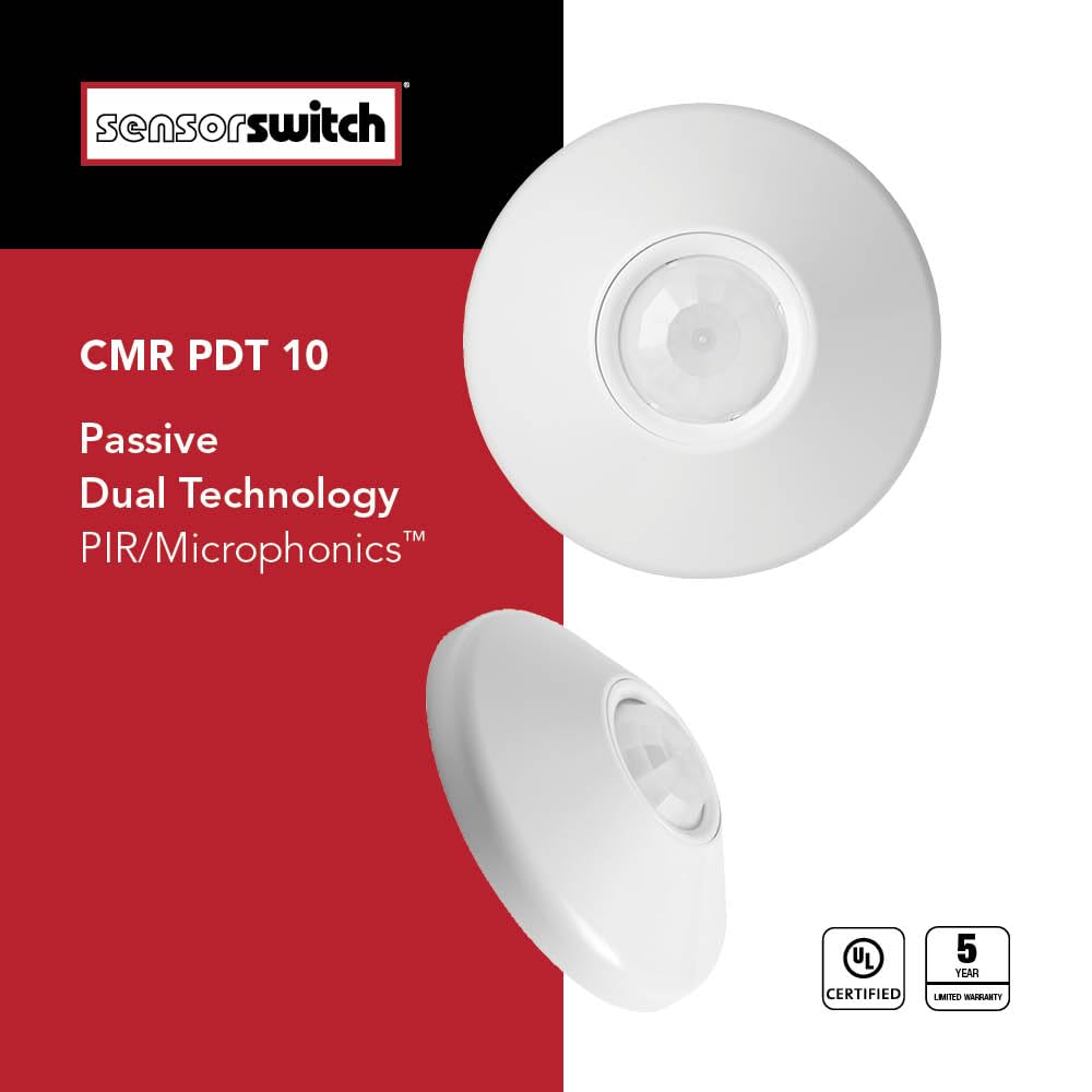 SensorSwitch Ceiling Motion Sensor, PDT Passive Dual Technology Passive Infrared PIR and Microphonics Occupancy Sensor, 360° Large Motion Detection