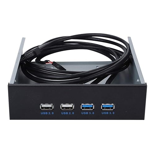 ASHATA 5.25" Front Panel,4 USB Port Optical Drive Front Panel,Multifunction 5.25 Inch 19 Pin/9Pin to USB 3.0 USB 2.0 4 Port Metal Optical Drive Bay