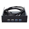 ASHATA 5.25" Front Panel,4 USB Port Optical Drive Front Panel,Multifunction 5.25 Inch 19 Pin/9Pin to USB 3.0 USB 2.0 4 Port Metal Optical Drive Bay