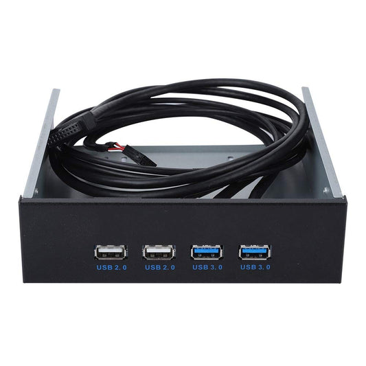 ASHATA 5.25" Front Panel,4 USB Port Optical Drive Front Panel,Multifunction 5.25 Inch 19 Pin/9Pin to USB 3.0 USB 2.0 4 Port Metal Optical Drive Bay