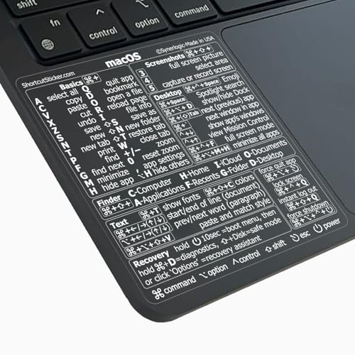 Synerlogic (2pcs) Mac OS Shortcuts Sticker | Keyboard Stickers for macOS | No-Residue Laminated Vinyl MacBook Cheatsheet for Laptop | MacBook
