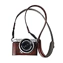 BMAOLLONGB X-M5 Case, Handmade Genuine Real Leather Half Camera Case Bag Cover for Fujifilm X-M5 Bottom Opening Version + Neck Strap (Coffee)