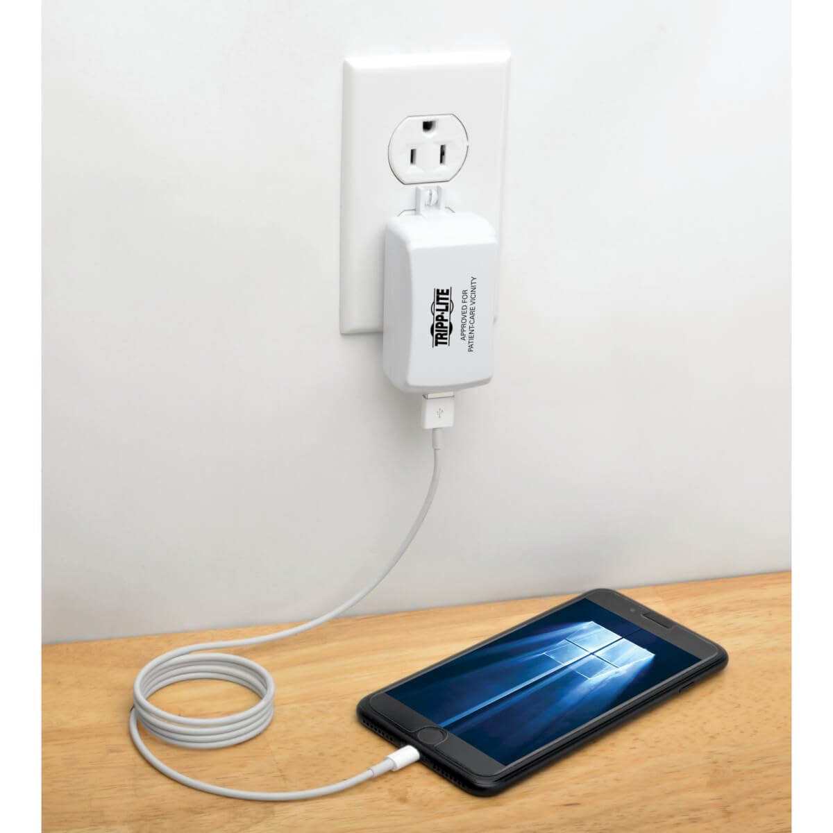 Tripp Lite USB Tablet Smartphone Wall Charger Hospital-Grade Medical 1-Port 2.5A (U280-001-W2-HG), White