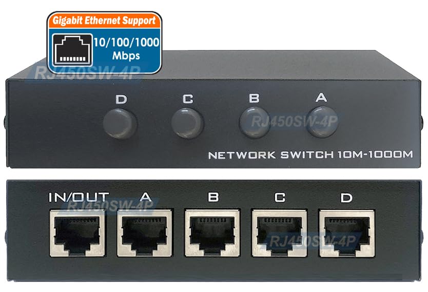 4-Way Manual 4-Port RJ45 Ethernet Port Switch Selector with Gigabit Support