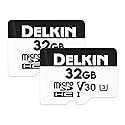 Delkin Devices 32GB 2-Pack Micro SD Cards - HYPERSPEED UHS-I (U3/V30) Max Read Speed 100MB/s, Max Write Speed 75MB/s | 32GB 2-PK Micro SD Memory Cards