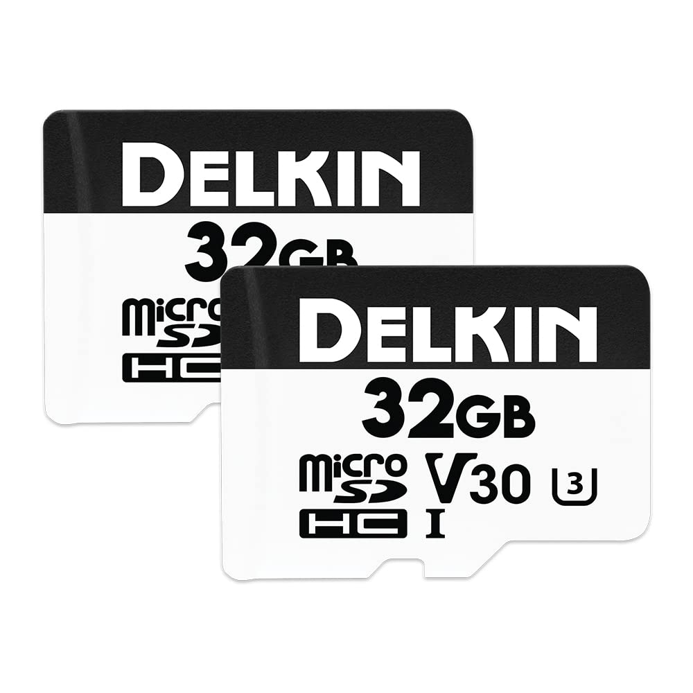 Delkin Devices 32GB 2-Pack Micro SD Cards - HYPERSPEED UHS-I (U3/V30) Max Read Speed 100MB/s, Max Write Speed 75MB/s | 32GB 2-PK Micro SD Memory Cards