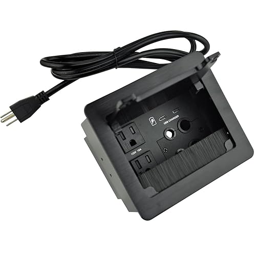 Conference Table Power Hub?Tabletop Brush Cable Cubby Connectivity Box with 2 AC Power + 2 USB-C Charger(33W) + 4 Cable Holes with 5.58ft Power Cord