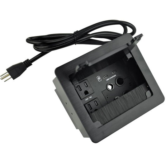 Conference Table Power Hub?Tabletop Brush Cable Cubby Connectivity Box with 2 AC Power + 2 USB-C Charger(33W) + 4 Cable Holes with 5.58ft Power Cord