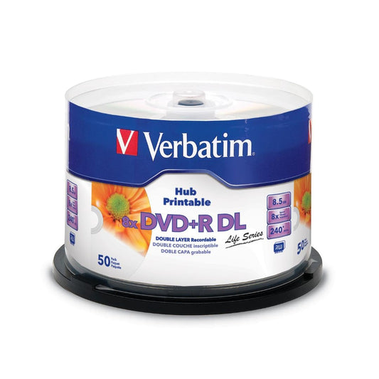 Verbatim LifeSeries DVD+R DL 8.5GB 8X Hub Printable Discs, 50 Pack