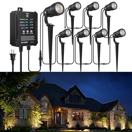 COLOER All-in-One Low Voltage Landscape Lighting Kit, 8 Pack 5W Die-cast Aluminum Landscape Lights with Transformer and Connectors, IP65 Waterproof