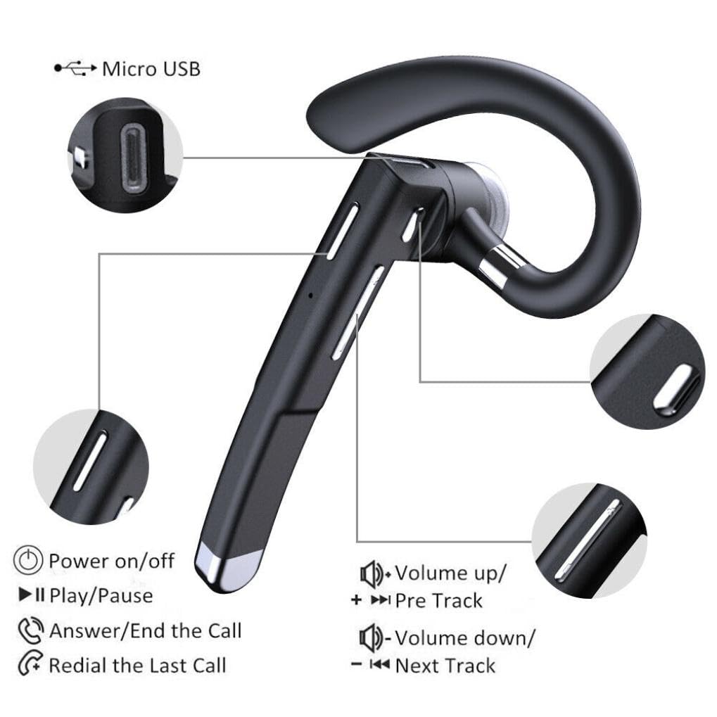 Wireless Earphone Ear-Hook Headphone Boom Mic Compatible with Samsung Galaxy S24/S23/S22 Plus, Handsfree Single Headset Over The Ear Earbud
