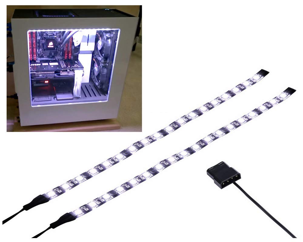 DS White PC LED Light Strip Computer Lighting with Magnetic Back, Molex Connector, 2Pack LED Strip for PC Case Lighting Kit (30cm,18leds,S Series)