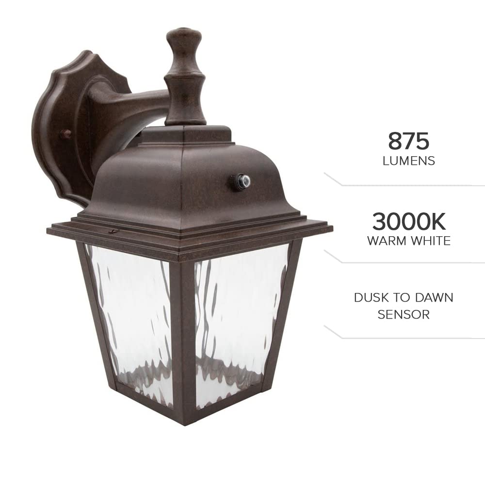 Maxxima LED Aged Bronze Outdoor Wall Light, Photocell, 875 Lumens, 3000K