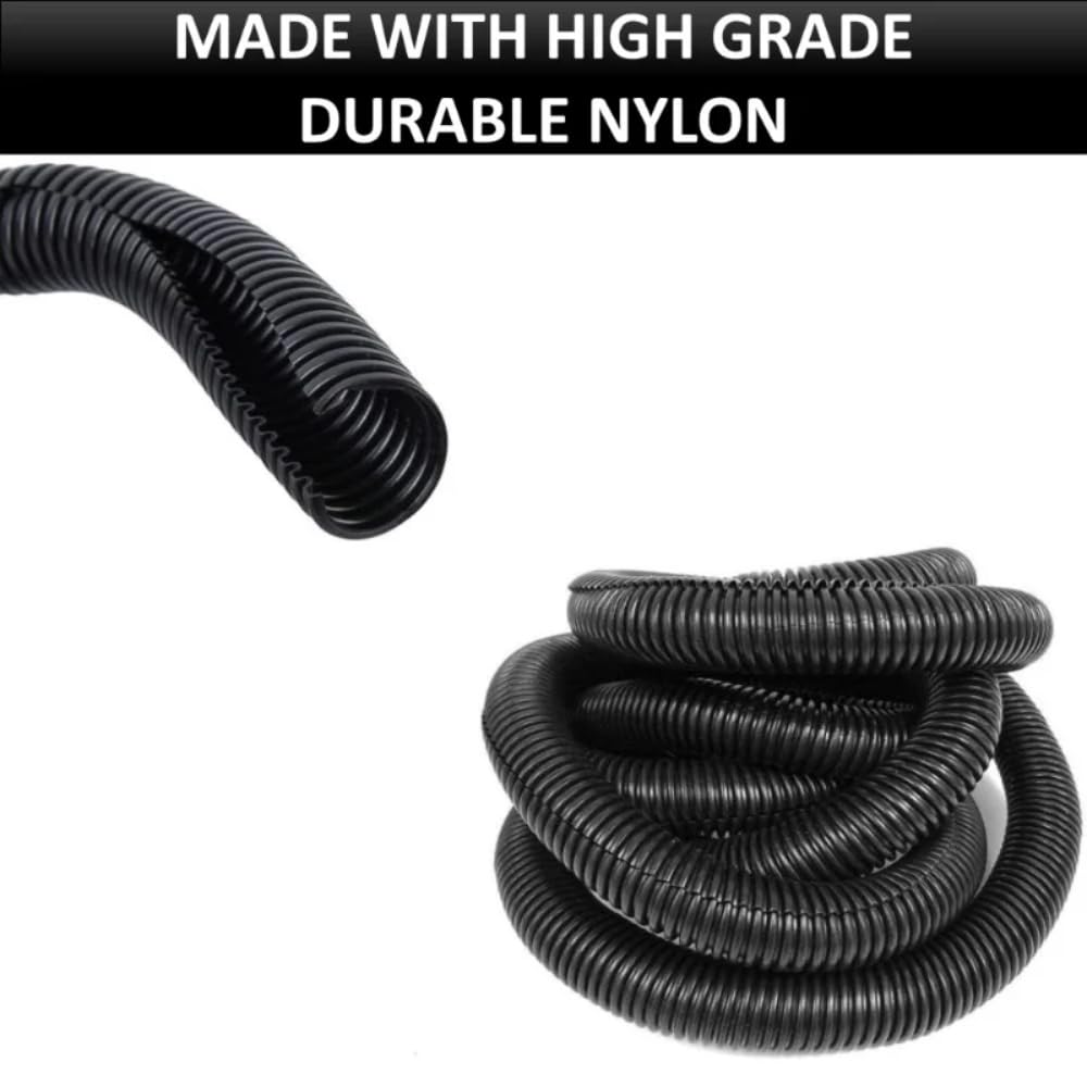 Kable Kontrol Nylon Split Wire Loom Tubing 1/2” Inch 100 Ft Long - High Temperature Black Wire Conduit Cover for Cords - Corrugated Tubing