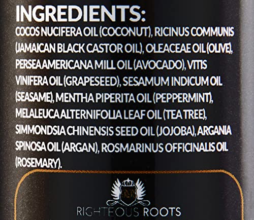 Righteous Roots Rx Hair Oil – Hair Growth, Anti-Frizz & Thickening Oil for Curly, Wavy, Natural Hair & Beards – 4 fl oz (Hair RX)