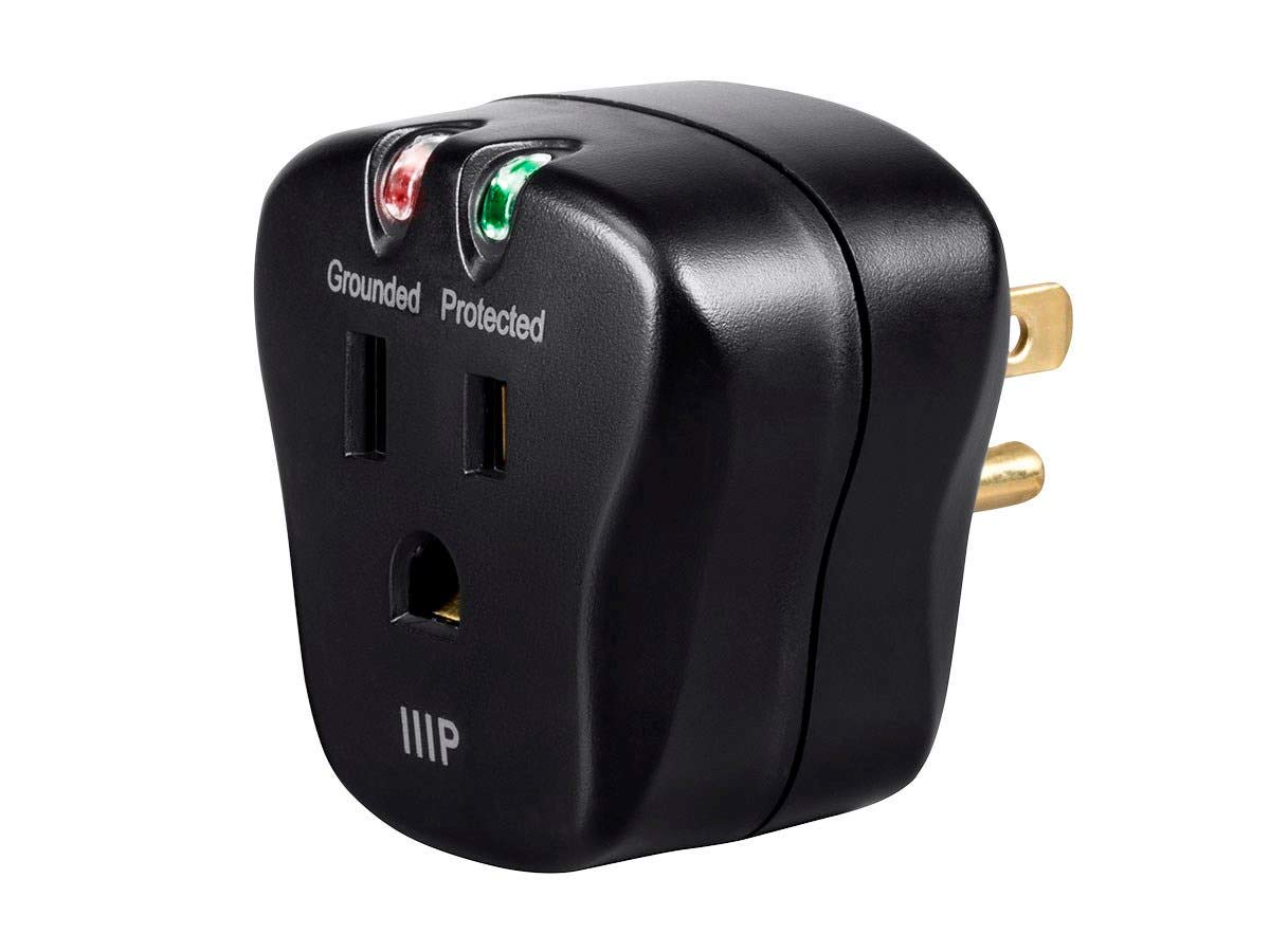 Monoprice 1 Outlet Portable Mini Surge Protector - UL Rated, 540 Joules, With Grounded And Protected Light Indicator, Black