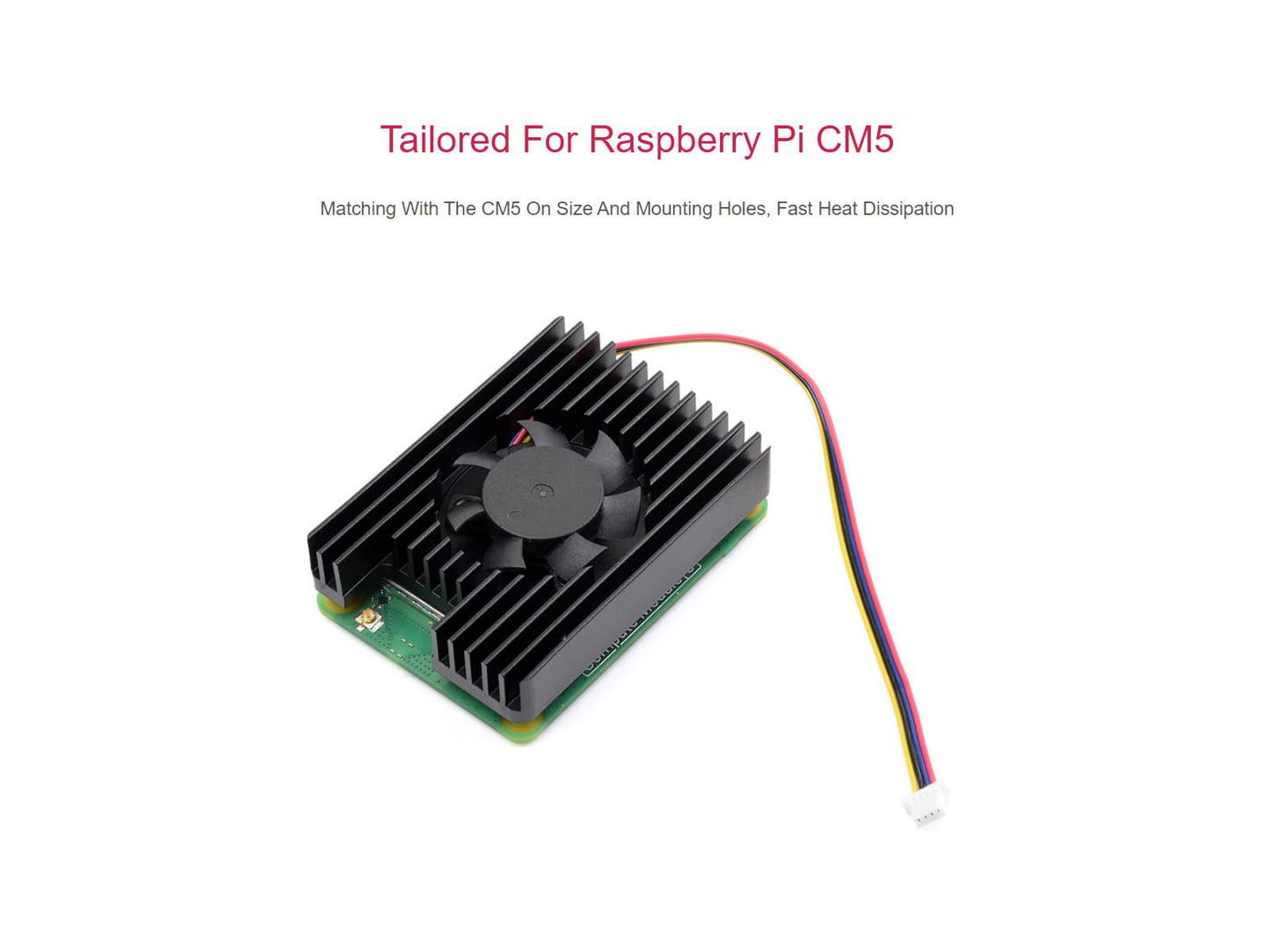 waveshare Cooling Fan for Raspberry Pi Compute Module 5, CM5 Heatsink All-in-one Cooler Cooling Fan with Thermal Tapes, 8000±10% RPM, PWM Speed