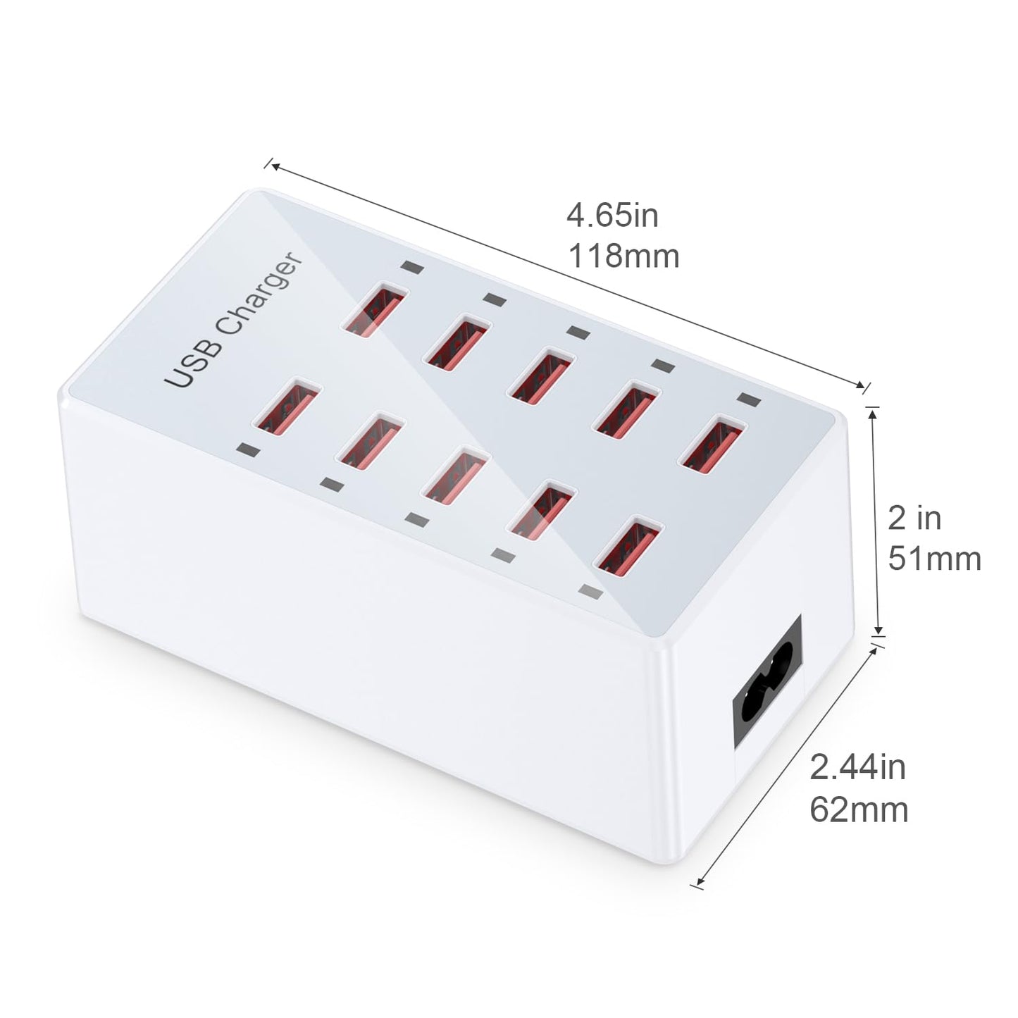 USB Charger 10-Ports Charging Station for Multiple Devices USB Wall Charger Power Hub Strip Smart Plug Charging Dock Block Compatible for iPhone