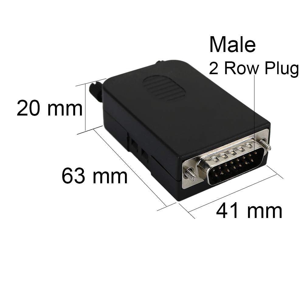 Avanexpress DB15 Male D-SUB 15 Pin Jack Port to Terminal Breakout Board Connector, 2 Row Plug with Case