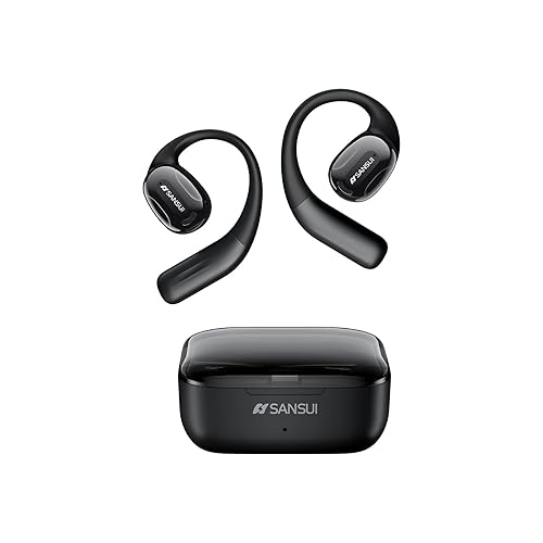 SANSUI Open Ear Headphones,Wireless Earbuds with Ergonomic Earhook,Bluetooth Headphones 5.4 with Noise Cancelling Mic,56H Playtime,IP55 Waterproof…