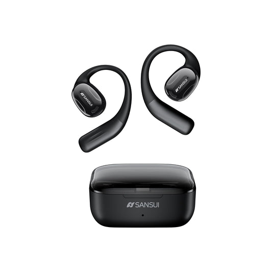 SANSUI Open Ear Headphones,Wireless Earbuds with Ergonomic Earhook,Bluetooth Headphones 5.4 with Noise Cancelling Mic,56H Playtime,IP55 Waterproof…
