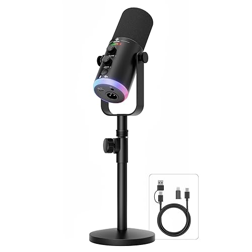 SquarockTek USB/XLR Dynamic Podcast Microphone with RGB Lighting, PC Gaming Streaming Mic with Mute Button, Headphone Jack and Desktop Stand TX2