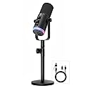 SquarockTek USB/XLR Dynamic Podcast Microphone with RGB Lighting, PC Gaming Streaming Mic with Mute Button, Headphone Jack and Desktop Stand TX2