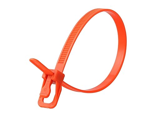 RETYZ 10-Inch Orange Reusable Releasable Cable Ties - 20 Pack, 50 lb Strength, Patented Quick-Release, Tool-Free Design for Home, Office, and Light