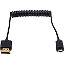 Duttek Micro HDMI to HDMI Coiled Cable 1FT-4FT, 4K@60Hz HDMI to Micro HDMI Adapter Cable Extreme Slim/Thin, 3D for Camera, DSLRs, Camcorders, Portable