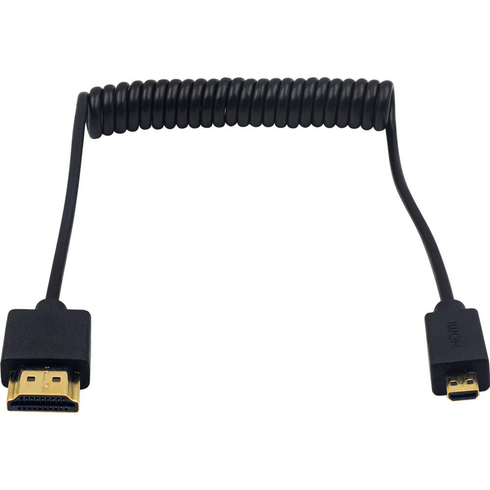 Duttek Micro HDMI to HDMI Coiled Cable 1FT-4FT, 4K@60Hz HDMI to Micro HDMI Adapter Cable Extreme Slim/Thin, 3D for Camera, DSLRs, Camcorders, Portable