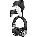 MoKo Controller Holder, Dual Gamepad Controller & Headphone Hanger for Xbox One, Xbox 360, PS3, PS4, PS5, PC, STEAM, Switch/Switch 2, Wall Mount Stand