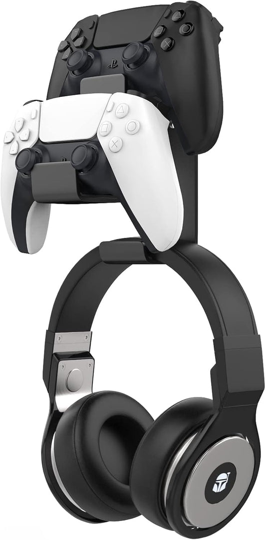 MoKo Controller Holder, Dual Gamepad Controller & Headphone Hanger for Xbox One, Xbox 360, PS3, PS4, PS5, PC, STEAM, Switch/Switch 2, Wall Mount Stand
